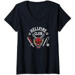 Stranger Things 4 Hellfire Club Skull & Weapons T-Shirt avec Col en V