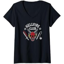 Stranger Things 4 Hellfire Club Skull & Weapons T-Shirt avec Col en V