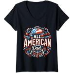 Femme T-shirt All American Dad - Drapeau américain patriotique 4 juillet assorti T-Shirt avec Col en V
