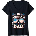 Femme T-shirt All American Dad - Drapeau américain patriotique 4 juillet assorti T-Shirt avec Col en V