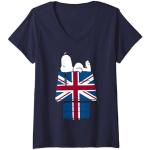 Femme Peanuts Snoopy House UK Union Jack Fan de bande dessinée classique T-Shirt avec Col en V