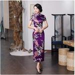Robes longues fleuries à fleurs en satin Taille XL look asiatique pour femme 