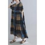 Robes vintage à carreaux à col rond Tailles uniques plus size look fashion pour femme 