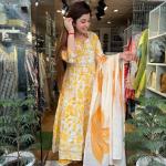 Salwars jaunes imprimé Indien à motif USA look chic pour femme 