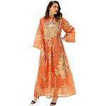 Robes longues ethniques orange à fleurs à paillettes maxi à manches longues Taille S style ethnique pour femme 
