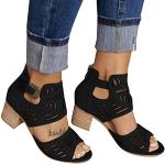 Sandales noires à clous en cuir respirantes à bouts ouverts à lacets Pointure 39 plus size look sexy pour femme 