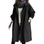 Parkas longues d'automne noires imperméables coupe-vents à capuche Taille XL plus size look fashion pour femme 