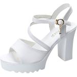 Sandales à talons blanc d'ivoire à paillettes à talons carrés Pointure 36 avec un talon entre 5 et 7cm plus size look sexy pour femme 