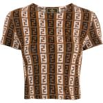 T-shirts à imprimés de créateur Fendi marron en coton mélangé seconde main à manches courtes à col rond Tailles uniques pour femme 