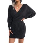 Robes de cocktail d'automne Feoya noires à manches longues à col en V Taille S look fashion pour femme 
