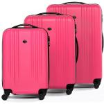 Valises rose fluo à 4 roues en lot de 3 look fashion pour femme en promo 