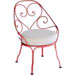 Fermob Chaise de jardin avec coussin 1900 Cabriolet rouge coquelicot coussin étoffe Sunbrella® gris blanc