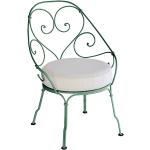 Fermob Chaise de jardin avec coussin 1900 Cabriolet vert cèdre coussin étoffe Sunbrella® gris blanc
