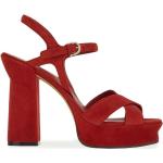 Sandales à talons de créateur Ferragamo rouges en daim à bouts ouverts pour femme en promo 