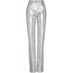 Pantalons classiques de créateur Ferragamo argentés en cuir verni métalliques Taille XL W42 pour femme 
