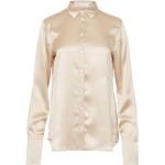 Chemises satinées de créateur Ferragamo beiges en satin à manches longues Taille XL classiques pour femme 