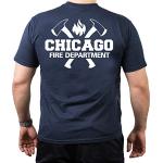 feuer1 T-shirt bleu marine Chicago Fire Dept. avec haches et emblème CFD - Bleu - X-Large
