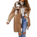 Manteaux classiques d'automne marron à carreaux en flanelle à manches longues Taille M look urbain pour femme 