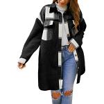 Manteaux classiques d'automne noirs laqués en flanelle mi-longs à manches longues Taille L look urbain pour femme en promo 