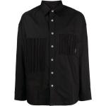 Chemises noires à franges col italien à manches longues pour homme en promo 