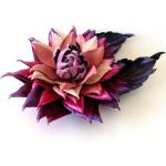 Broches fleur rose fushia en cuir personnalisés pour femme 