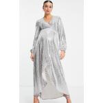 Robes de grossesse longues argentées métalliques à manches longues classiques pour femme en promo 