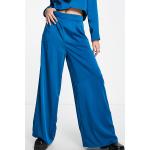 Pantalons taille haute bleu marine en satin Taille L pour femme en promo 