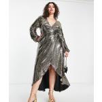 Robes dorées métalliques à manches longues à manches longues Taille XXL classiques pour femme en promo 