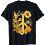 T-shirts à imprimés noirs à motif fleurs Taille S look hippie pour homme 