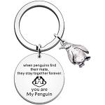 Porte-clés pour la Saint-Valentin gris acier en velours à motif pingouins look fashion 