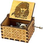 FnLy Boîte à musique Jack Sparrow en bois avec 18 notes gravées - Boîte à musique antique sculptée à manivelle - Cadeau - Bleu
