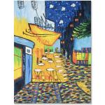 Fokenzary Peinture à la main Café Terrasse Reproduction de Vincent Van Gogh abstrait Tableau sur toile murale encadrée prête à accrocher, 12x16in
