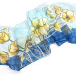 Foulards en soie bleu marine à motif fleurs pour femme 