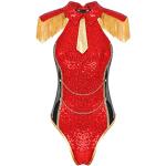 Body rouges patchwork à franges à manches longues lavable à la main Taille XL look fashion pour femme 