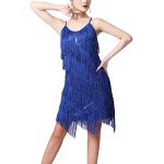 Vêtements de danse bleus à franges à bretelles spaghetti sans manches Taille S look fashion pour femme 