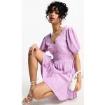 Robes courtes French Connection violettes à carreaux en viscose à manches courtes Taille S classiques pour femme en promo 