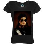 T-shirts noirs en coton à manches courtes Michael Jackson bio à manches courtes à col rond Taille M look fashion pour femme 