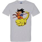 T-shirts gris en coton à manches courtes Dragon Ball Son Goku bio à manches courtes à col rond Taille L look fashion pour homme 