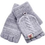 Fulltime Kids Fingerless Mittens Convertible Flip Top Gloves Children Soft Knitted Gloves for Boys Girls (Gray, One Size)