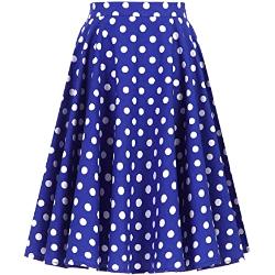 FYMNSI Jupe Rockabilly Vintage années 1950 rétro imprimé floral jupe plissée élastique taille haute swing, Bleu à pois, XL
