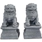 Statuettes grises en grès à motif lions en promo 