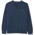 GANT Col en V Classique en Coton Sweater, Mélange de Jeans Bleu foncé, L Homme
