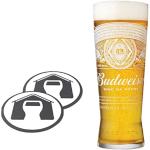 GarageBar Verre Budweiser | Verre à bière nucléé | Produit officiel | Livré avec 2 tapis d'égouttement de bière | Verre de 1 pinte