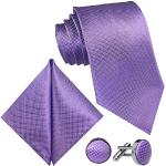 Cravates de mariage violet lavande à carreaux à motif papillons en lot de 3 classiques pour homme 