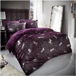 Linge de lit violet en polaire à motif licornes 2 places 