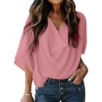 T-shirts de compression roses camouflage en mousseline asymétriques à manches courtes Taille XL plus size look casual pour femme 