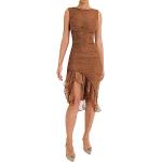 Robes de cocktail marron à volants mi-longues sans manches à col rond Taille S look fashion pour femme en promo 