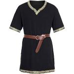 Chemises noires en cuir verni à franges en lin à manches trois-quart à col montant Taille XXL plus size look médiéval pour femme 