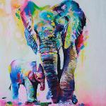 Gemini _ Mall Peinture à l'huile d’un éléphant coloré sur toile moderne sans cadre Toile murale Décoration d’intérieur, Toile, éléphant, 40cm x 40cm