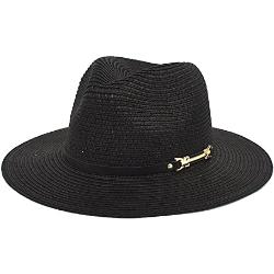 Générique Béret Homme Marron Chapeau de Paille à Large Bord Panama Jazz Hat Fedora Ladies Beach Travel Sun Hat Fisherman Hat Casquette Compatible with Moto Homme (Black, One Size)